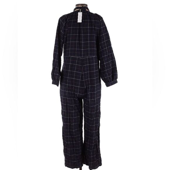 Outerknown 100% Organic Cotton Flannel Navy Plaid Long Sleeve Jumpsuit Small - Picture 4 of 8
